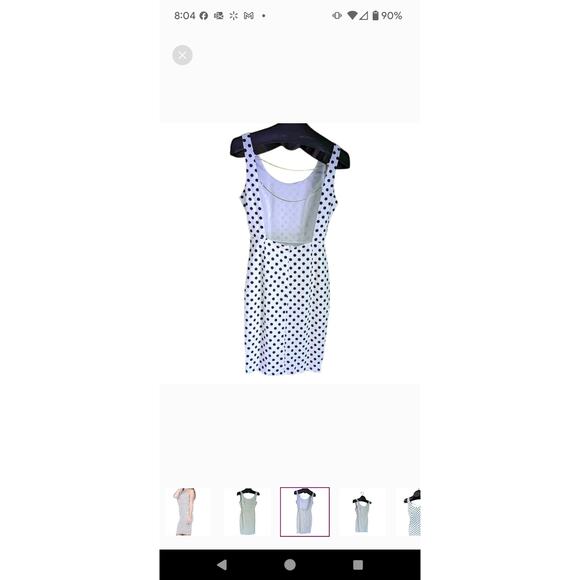 TEA & CUP White Black Polka Dot Textured Bodycon Dress with Gold Chain M/L - Picture 11 of 12